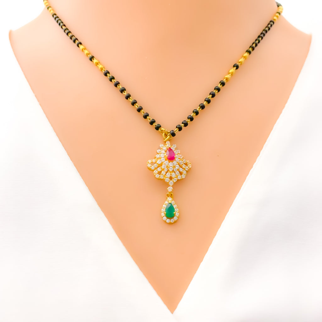 Floral CZ Drop 22k Gold Mangal Sutra – Andaaz Jewelers
