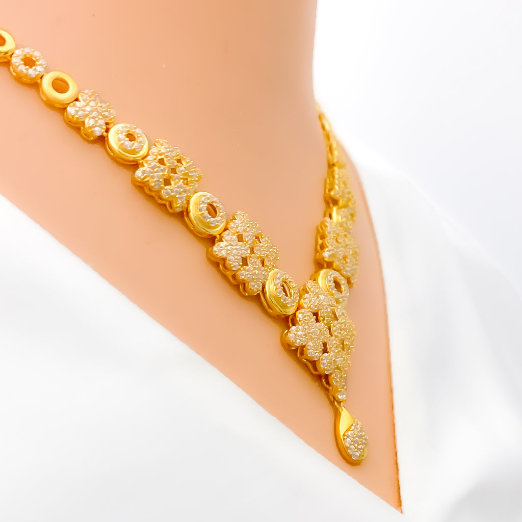 Stunning Clover Cluster 22k Gold CZ Necklace Set – Andaaz Jewelers