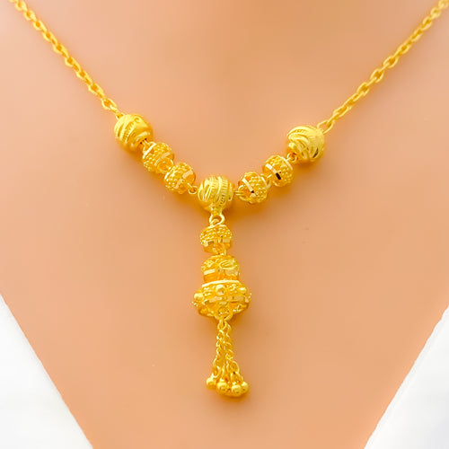 Vintage Embossed Bead 22k Gold Necklace Set