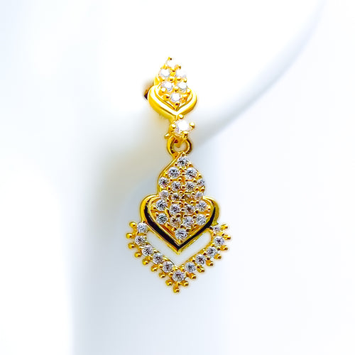 Delicate Leaf Accented 22k Gold CZ Hanging Earrings 