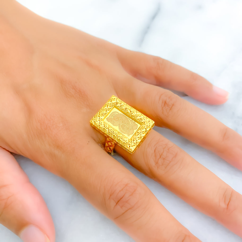 Ritzy Rectangular 21K Gold Coin Ring – Andaaz Jewelers