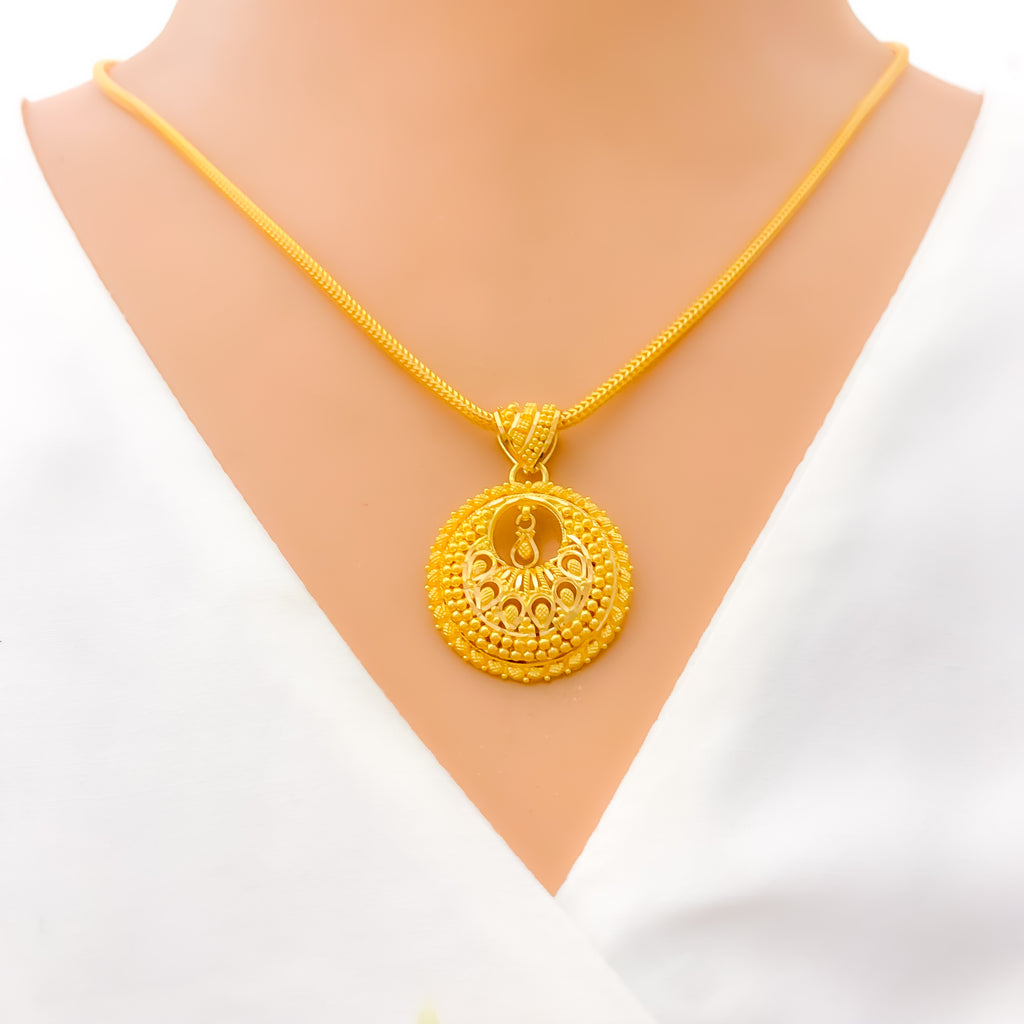 Fancy Peacock Signity Stone Set 22k - stgd15765 - 22k Gold Peacock Pendant  Style Necklace and Earrings Set, beautifully designed in an exclusive patte