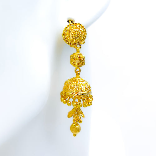 Graceful Leaf Accented 22k Gold Jhumki Earrings 