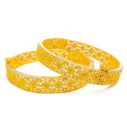 Traditional Checkered Flower 22k Gold Baby Bangles 