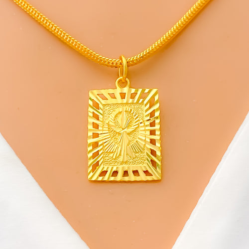 Ornate Rectangular 22k Gold Khanda Pendant 