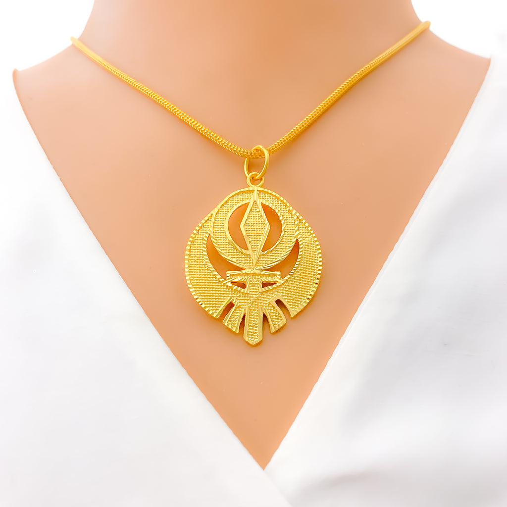 Extravagant Textured 22k Gold Khanda Pendant Andaaz Jewelers