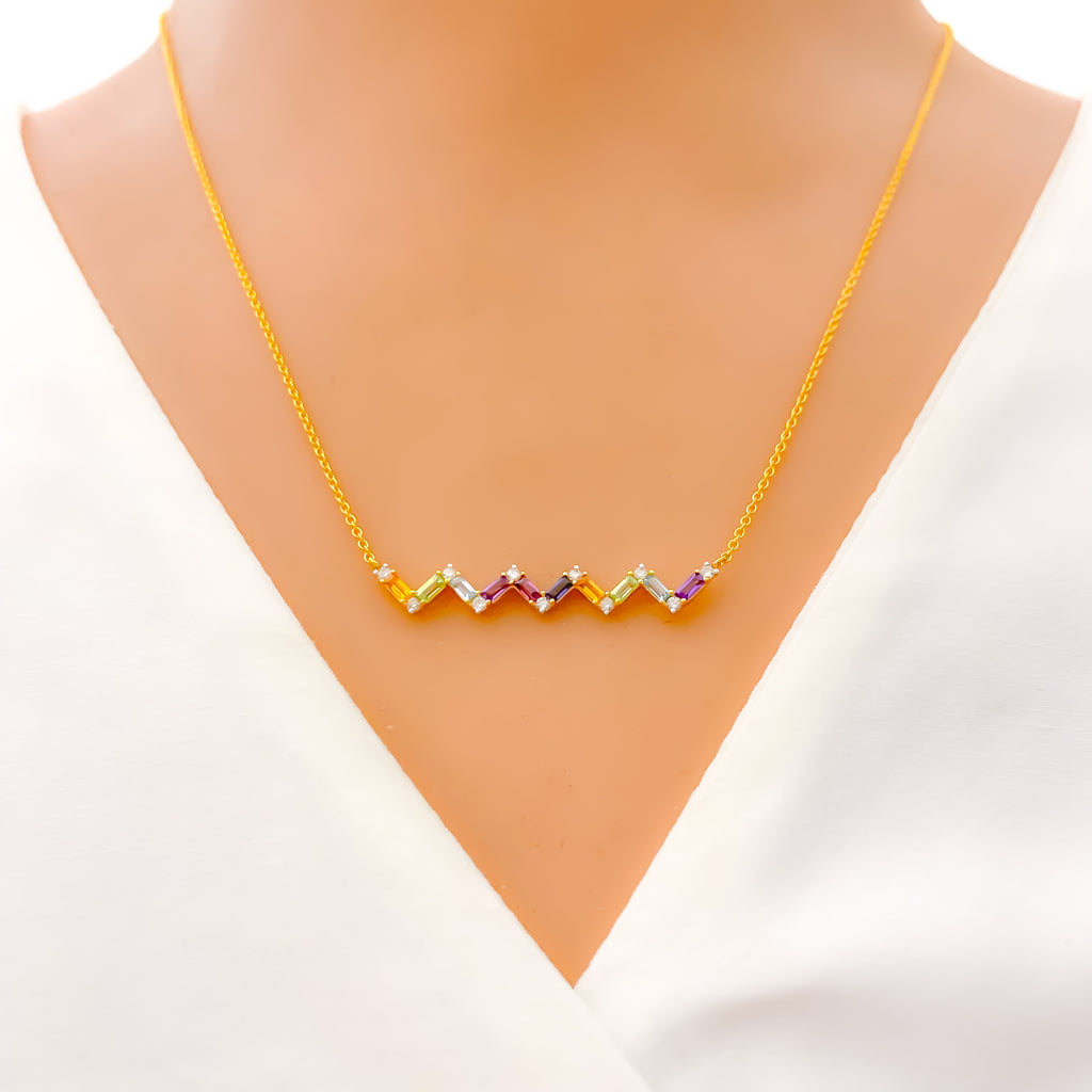 Amazing jewelry様 Vibrant ZIG- ZAG Diamond +18k Gold Necklace – Andaaz Jewelers