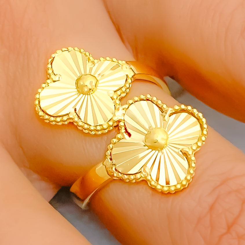Radiant Twin Flower 21k Gold Clover Ring – Andaaz Jewelers