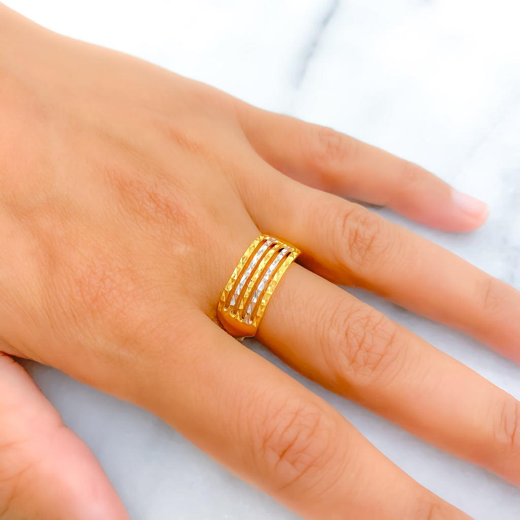 22K offers Gold Two-Tone Rough Finish Ring