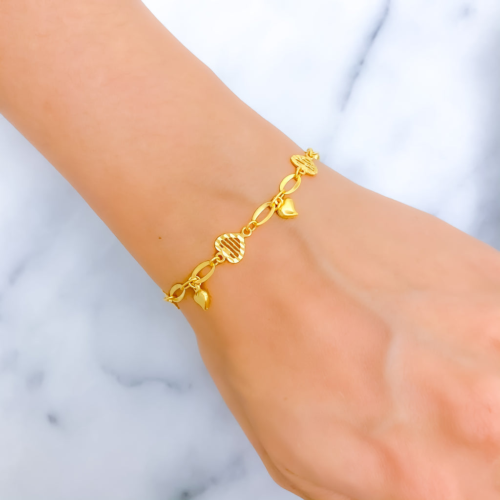 Modern Heart Link Charm 22k Gold Bracelet Andaaz Jewelers