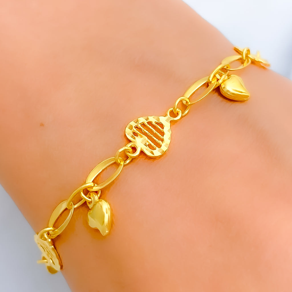 Modern Heart Link Charm 22k Gold Bracelet Andaaz Jewelers