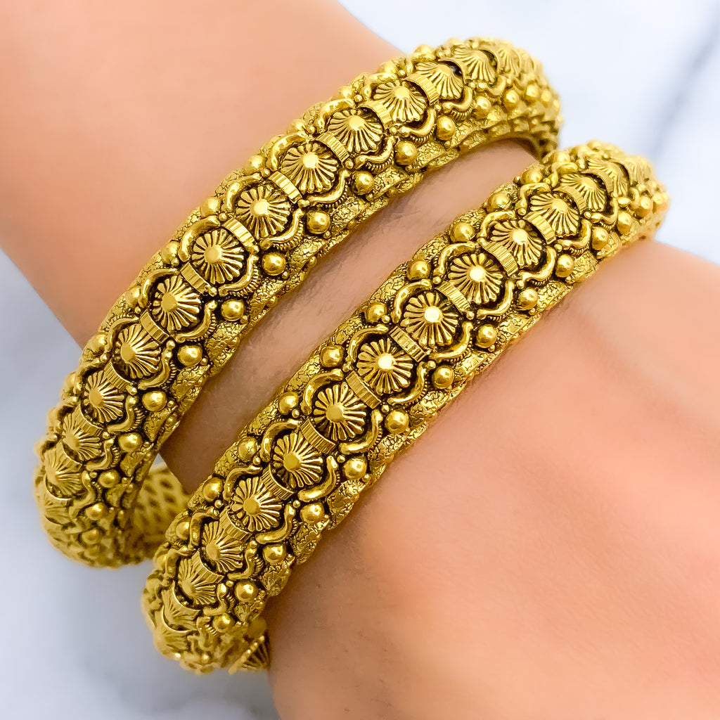 Tasteful Flower Oxidized 22k Gold Bangles – Andaaz Jewelers
