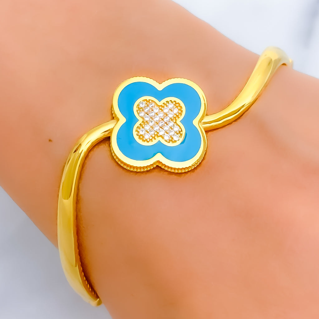 Majestic Turquoise Enameled 21K Gold CZ Bangle Bracelet – Andaaz