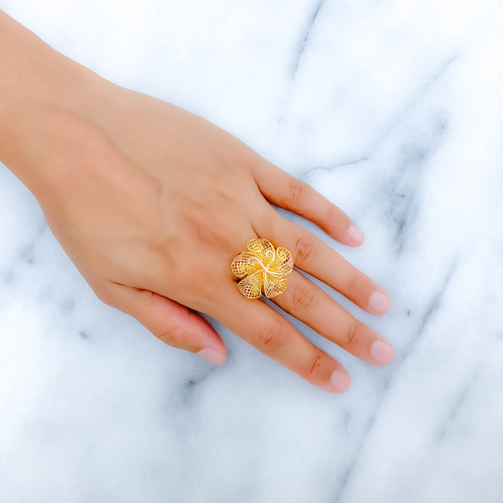 フローラルRING Gold White Pearl Blossoms Flower Adjustable Ring, Sku#zx150