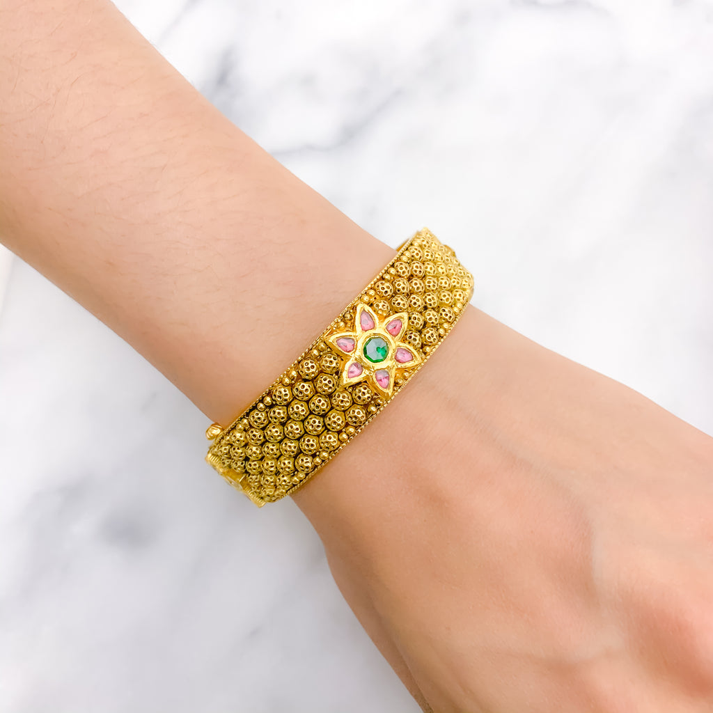 Antique 22k Gold Bangle with Flower Accent