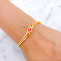 Delicate Curved Ruby + 22k Gold CZ Bangle
