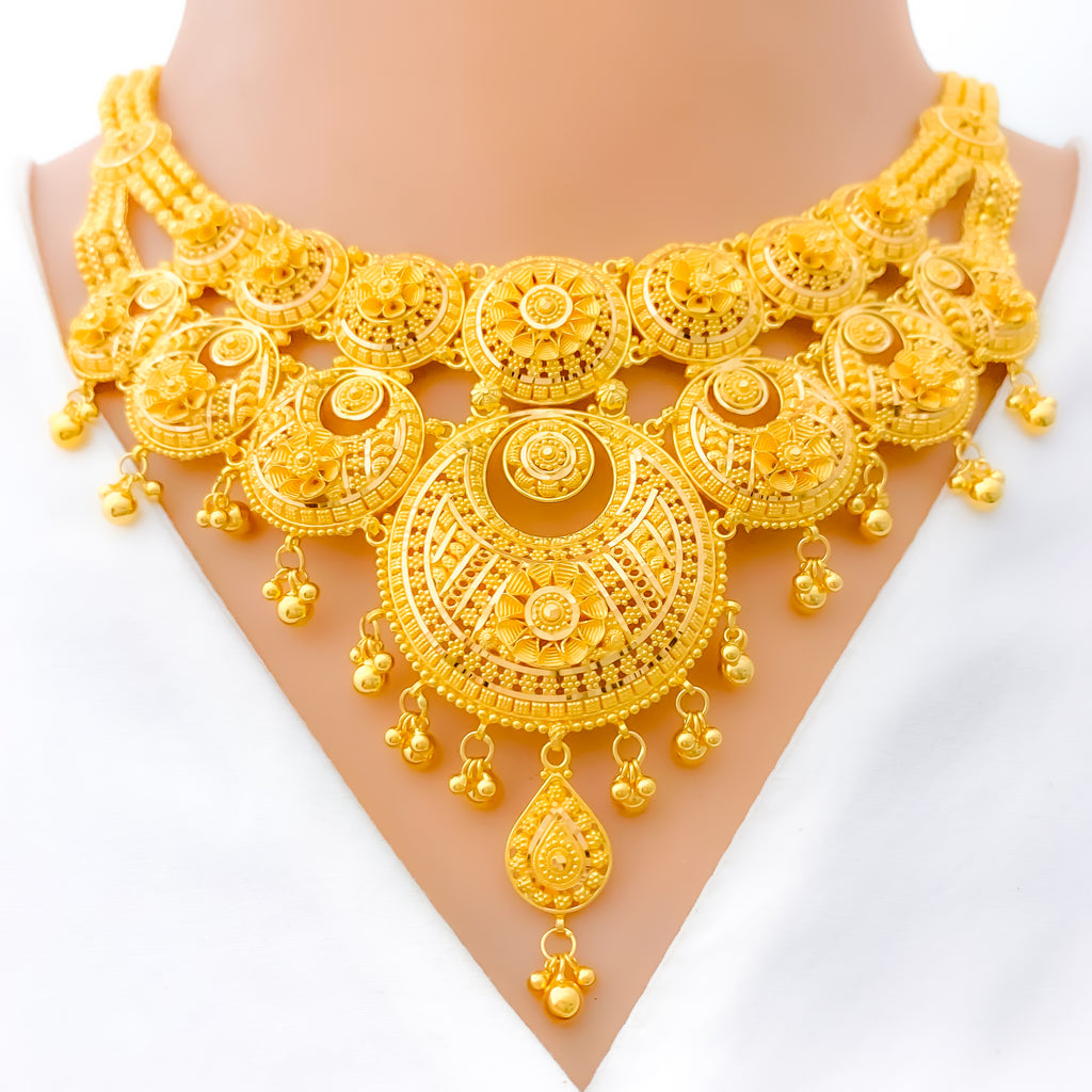 Palatial Floral Crescent 22k Gold Necklace Set 1 – Andaaz Jewelers