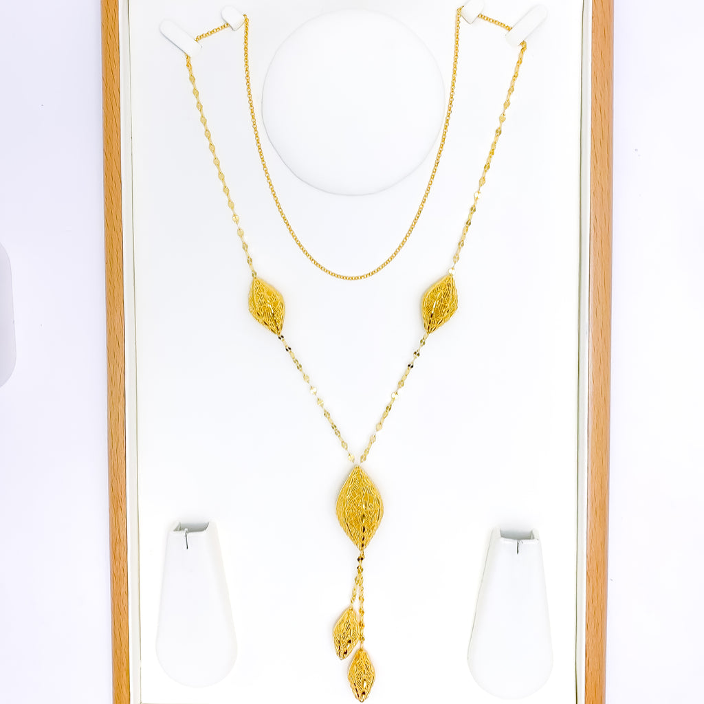 Upscale Netted Cone Drop Necklace 29" Andaaz Jewelers