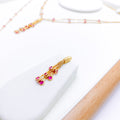 Fancy Two-Chain Pink CZ Drop 22k Gold Necklace Set w/ Bracelet