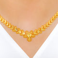 Exquisite Floral Leaf Sand 22k Gold Finish Necklace Set