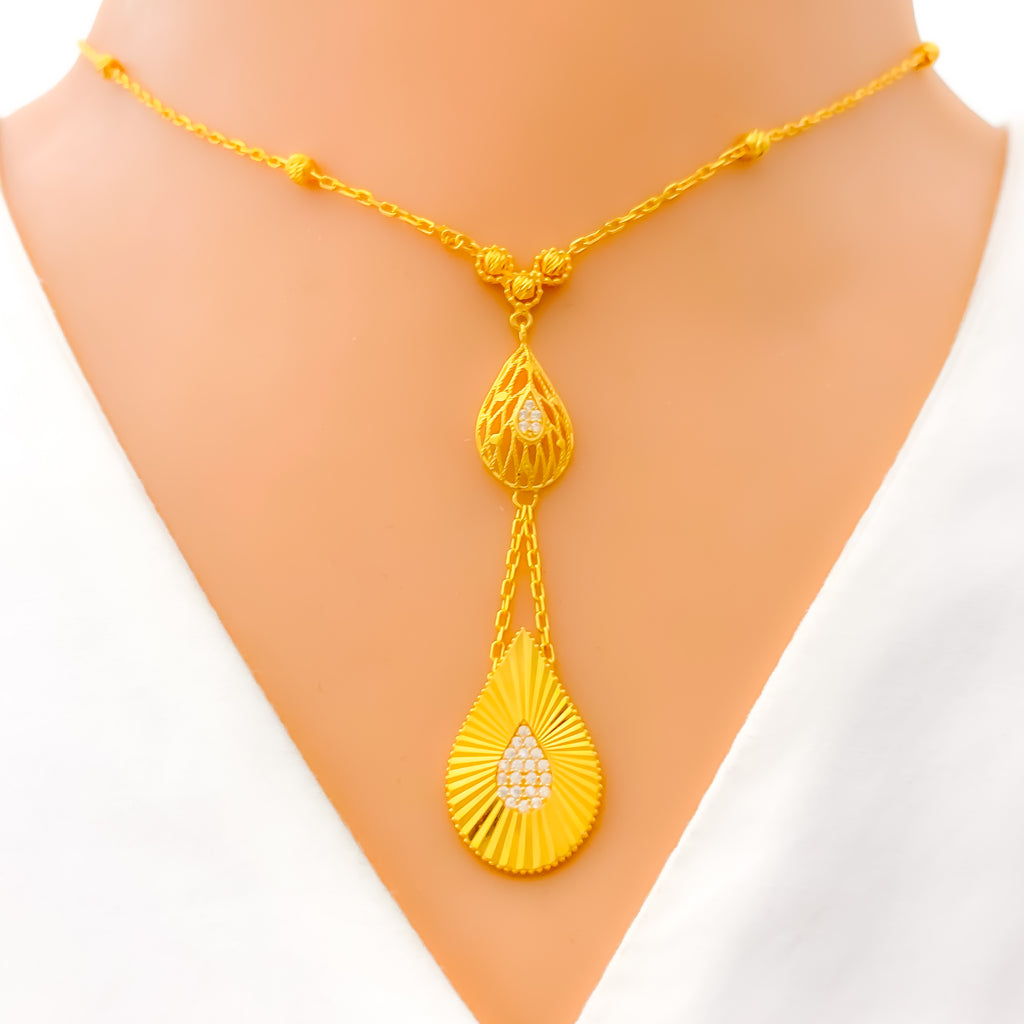 Jazzy Teardrop 21k Gold Necklace Set w/ Bracelet & Ring – Andaaz