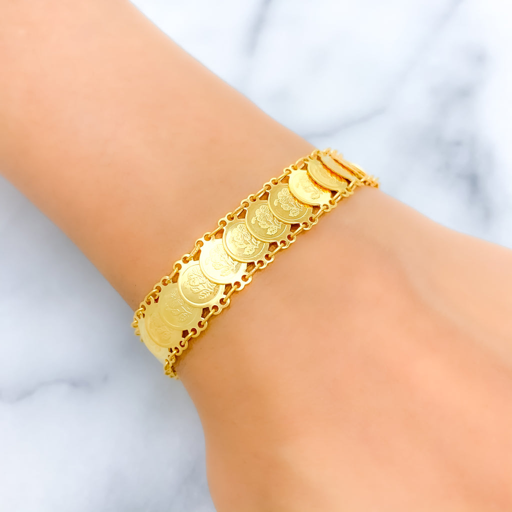 Symmetrical Flowy Coin 21k Gold Bracelet – Andaaz Jewelers