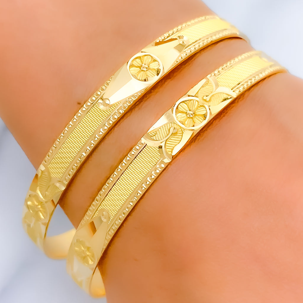 Attractive Etched Flower Accented 22k Gold Bangles – Andaaz Jewelers