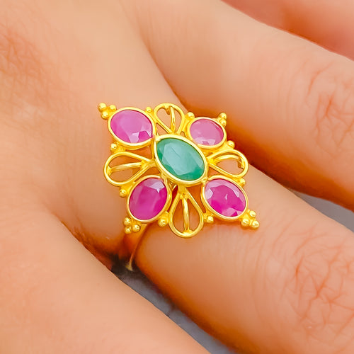 22k-gold-Exquisite Ruby Emerald Floral Ring 