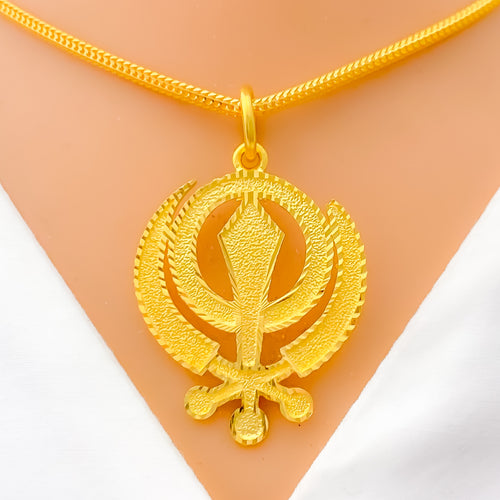 22k-gold-Posh Sand Textured Khanda Pendant 