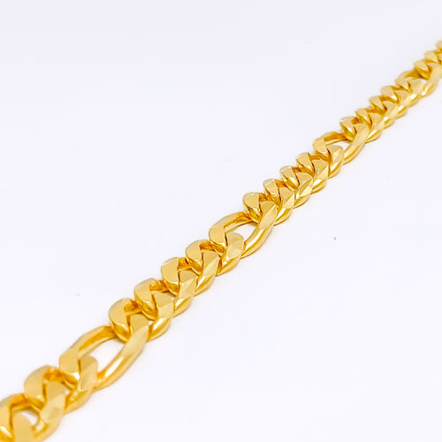 22k-gold-Smooth Finish Alternating Link Chain Men's Bracelet