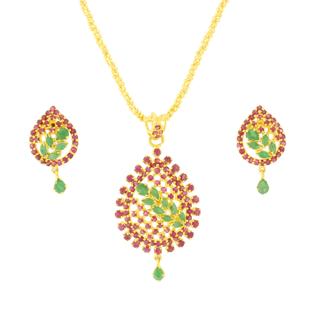 Traditional Ruby + Emerald Pendant Set Andaaz Jewelers