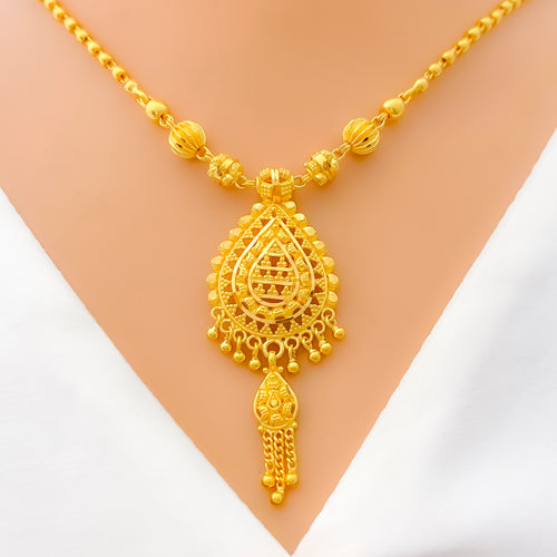 Ornate Chandelier Drop 22k Gold Necklace Set 