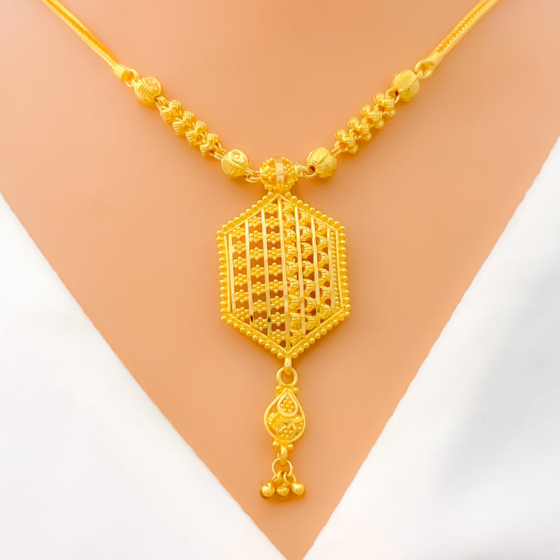 Decorative Hexagonal 22k Gold Necklace Set