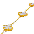 Opulent Mother Pearl 21k Gold Clover Bracelet