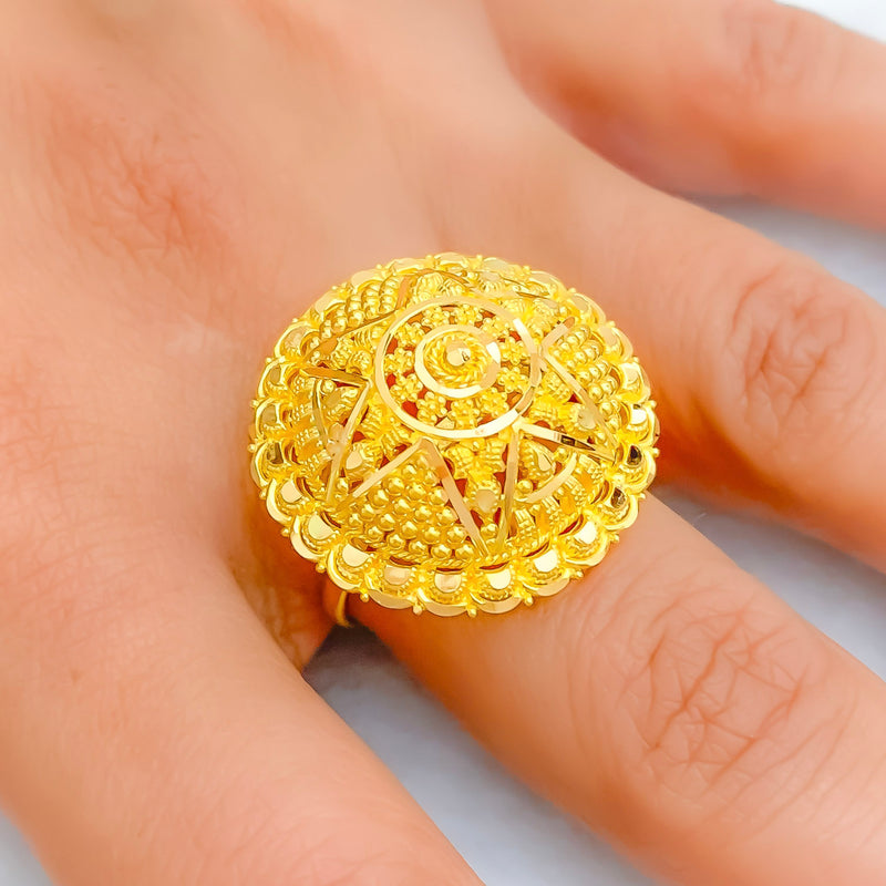 Stunning Engraved 22k Gold Statement Ring