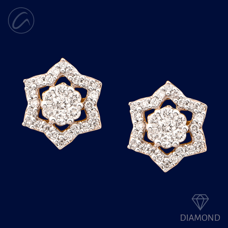 Lavish Floral Star 18K Gold + Diamond Earrings