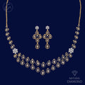 Dainty Lined Shiny Drop Diamond + 18k Gold Necklace Set