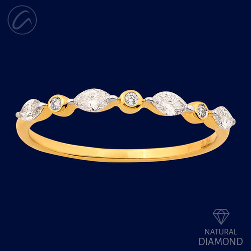 Stylish Marquise Diamond + 18k Gold Band Ring
