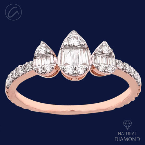 Elegant Triple Pear  Diamond + 18k Gold Ring