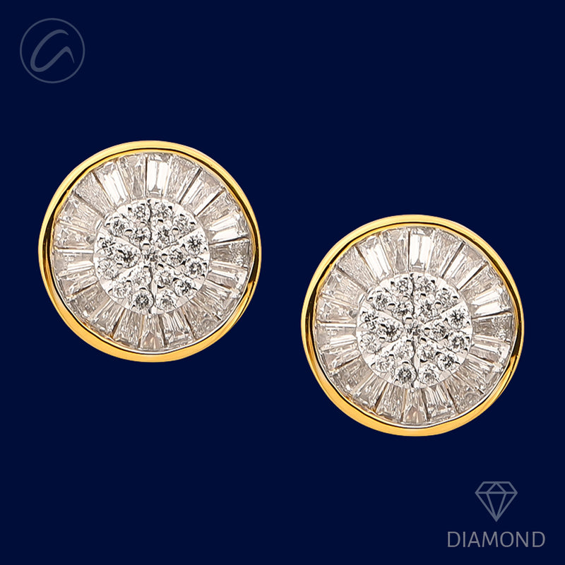 Shimmering Round 18K Gold + Diamond Earrings