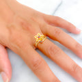 Delightful Multi Colored 22k Gold Floral CZ Ring