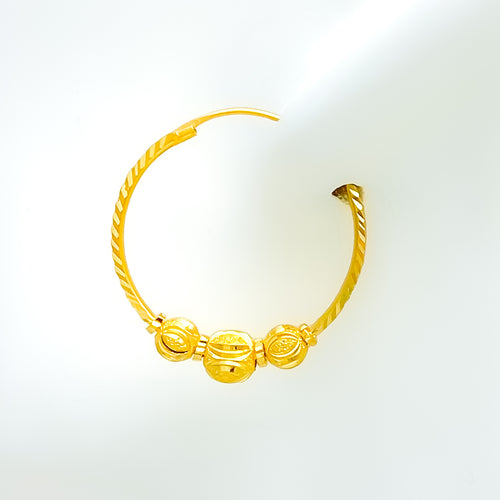 Delicate Triple Orb 22k Gold Bali Earrings