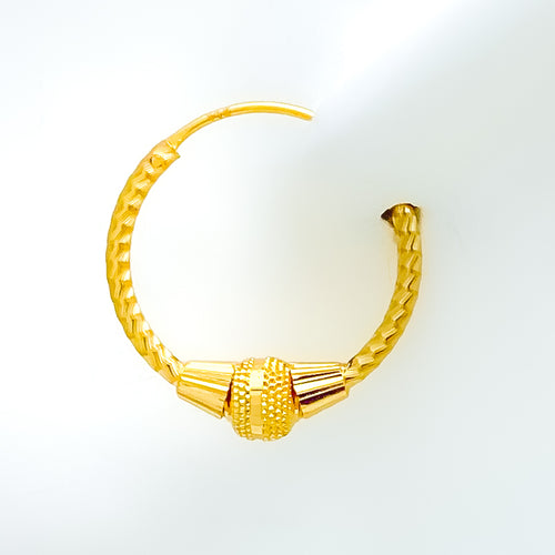 Dainty Glossy 22k Gold Striped Bali Earrings