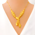 Sleek Asymmetrical 22k Gold Light-weight Necklace Set