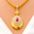 Reflective Moon Adorned 22k Gold CZ Pendant Set 