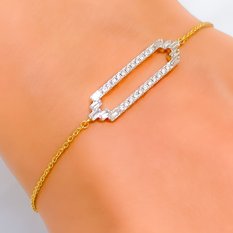 Embellished Rectangular Diamond + 18k Gold Bracelet 