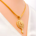 Iconic Checkered Floral 22k Gold CZ Pendant Set 