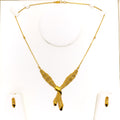 Sleek Asymmetrical 22k Gold Light-weight Necklace Set