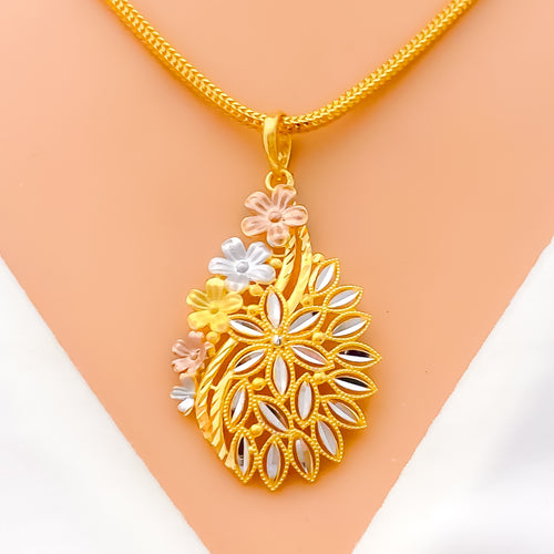 Beautiful Charming Floral 22K Gold Pendant Set 