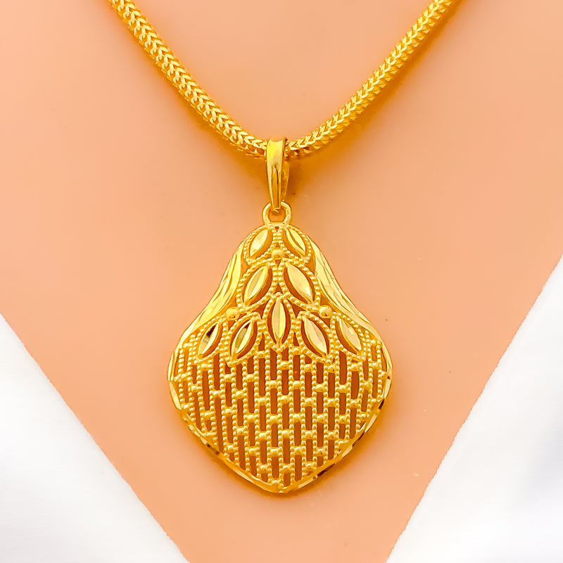 Unique Striped Pear 22K Gold Pendant Set 